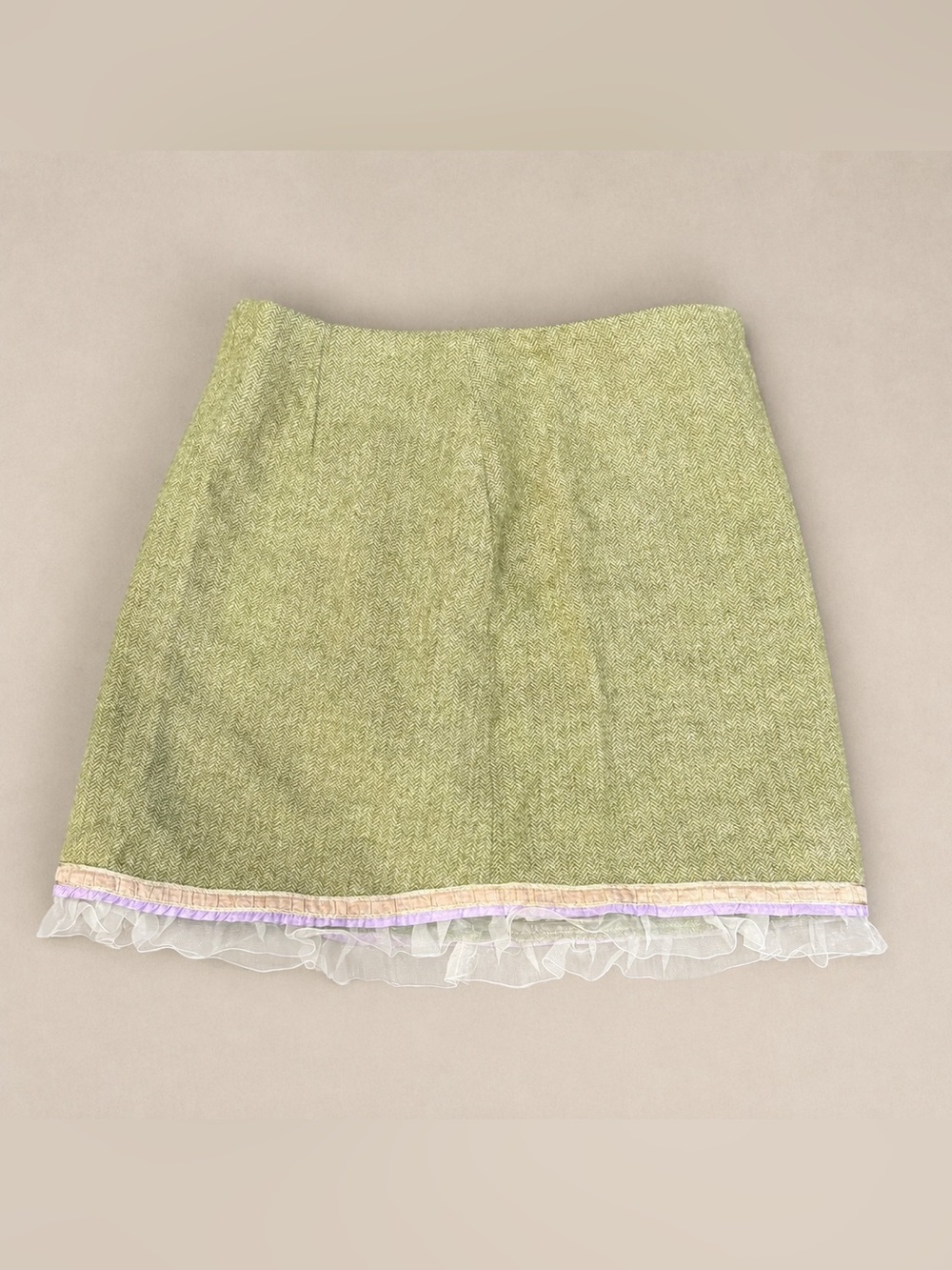 American Girl Doll Go Anywhere Outfit Skirt 2002 Green Herringbone Ruffle